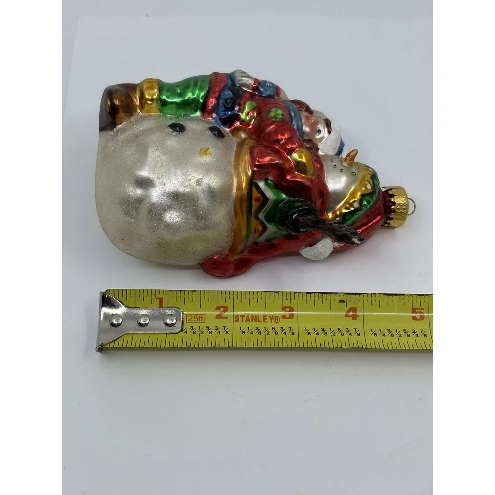 Lg Snowman with Child Christmas Ornament   Hand Painted Blown Glass